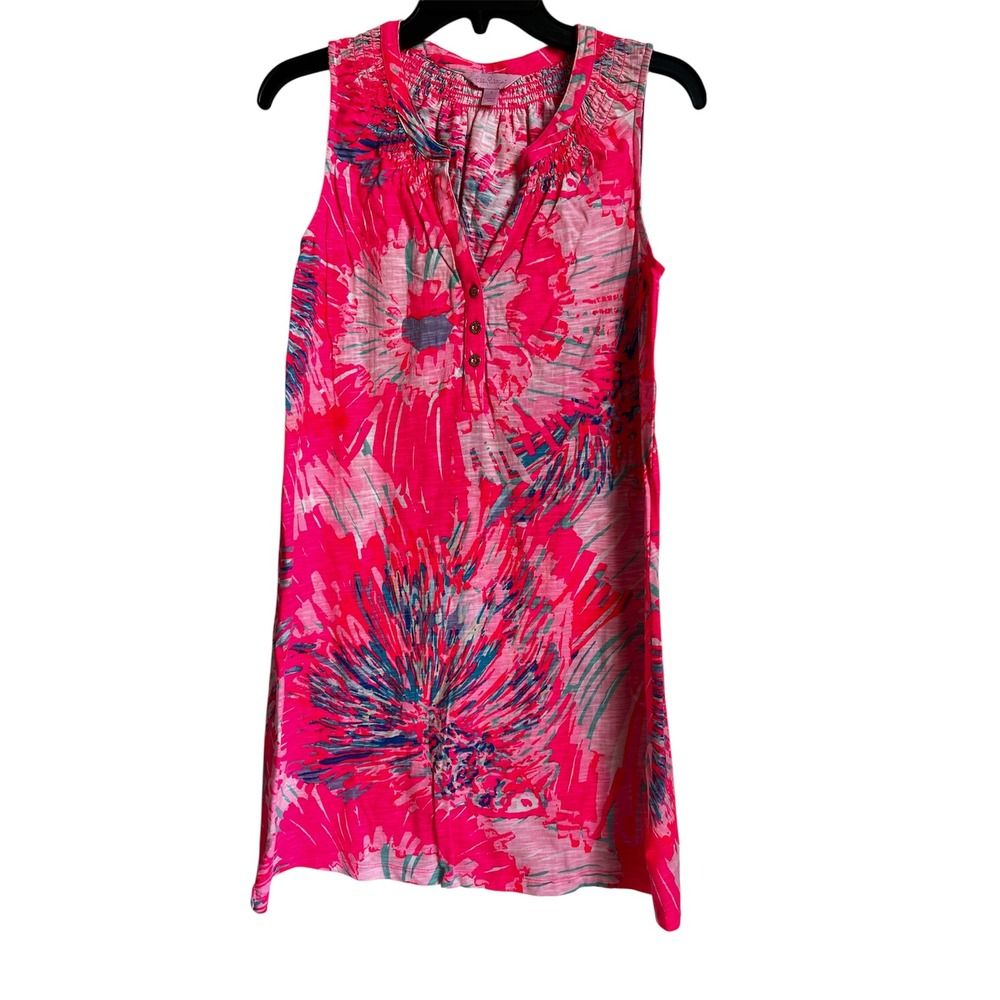 Lilly Pulitzer Dress‎ Women's Small Hot Pink Floral Sleeveless V-Neck Casual